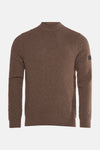 Ronde hals trui van BARBOUR in bruin, met ribgebreide stof en een logo-embleem op de mouw.
