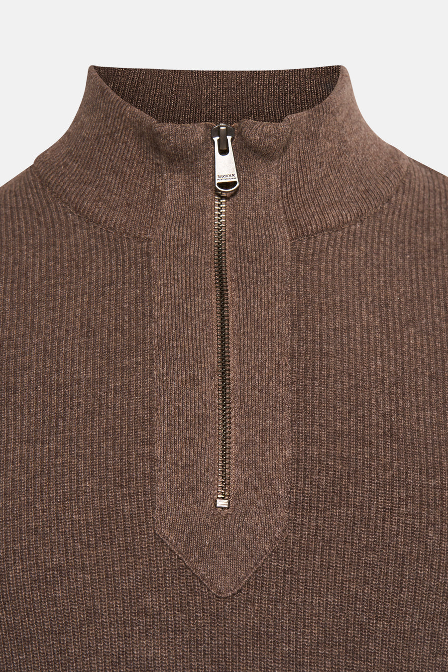 Bruine trui met col van Barbour International met ritssluiting en geribbelde textuur.