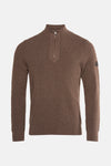 Bruine coltrui van BARBOUR met korte ritssluiting en logopatch op de mouw.