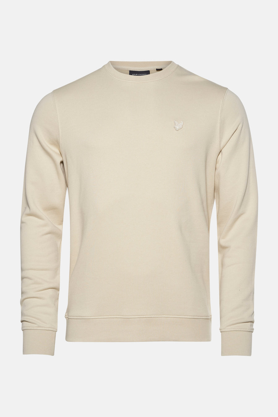 Ecru sweatshirt van LYLE & SCOTT, met discreet geborduurd logo op de borst, fijne gebreide textuur.