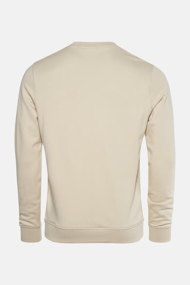 Ecru sweatshirt van Lyle & Scott, met ronde hals, in getextureerde stof, van achteren gezien.