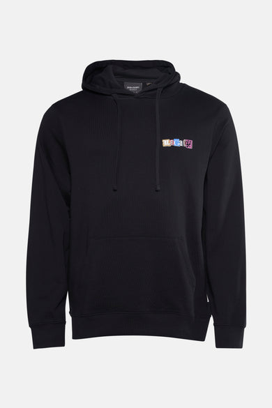 Sweat à capuche noir de Lyle & Scott, avec logo coloré sur la poitrine et cordon de serrage.