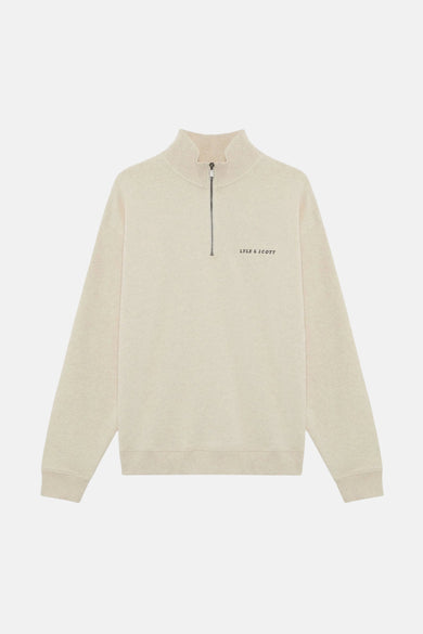 Sweat-shirt écru à col montant de Lyle & Scott, avec une fermeture éclair argentée.