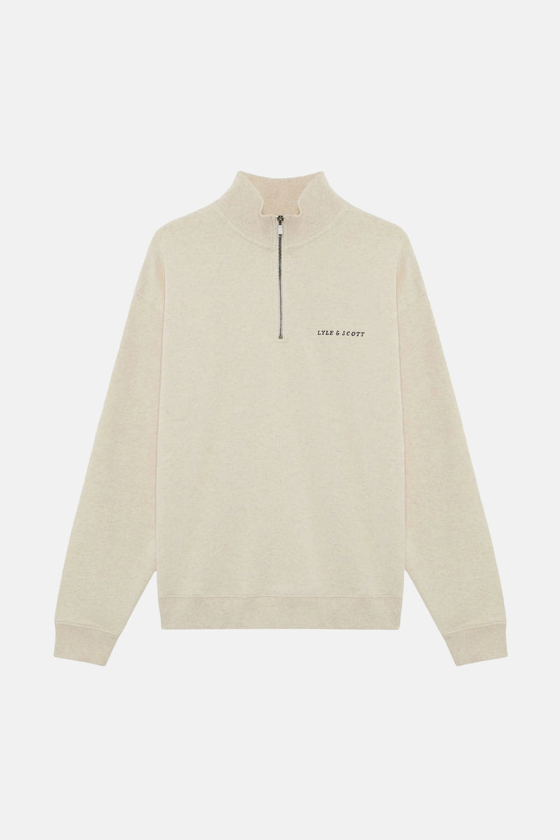 Sweat-shirt écru à col montant de Lyle & Scott, avec une fermeture éclair argentée.