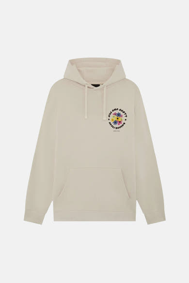 Sweat à capuche écru de LYLE & SCOTT avec un motif floral coloré sur la poitrine et une poche kangourou.