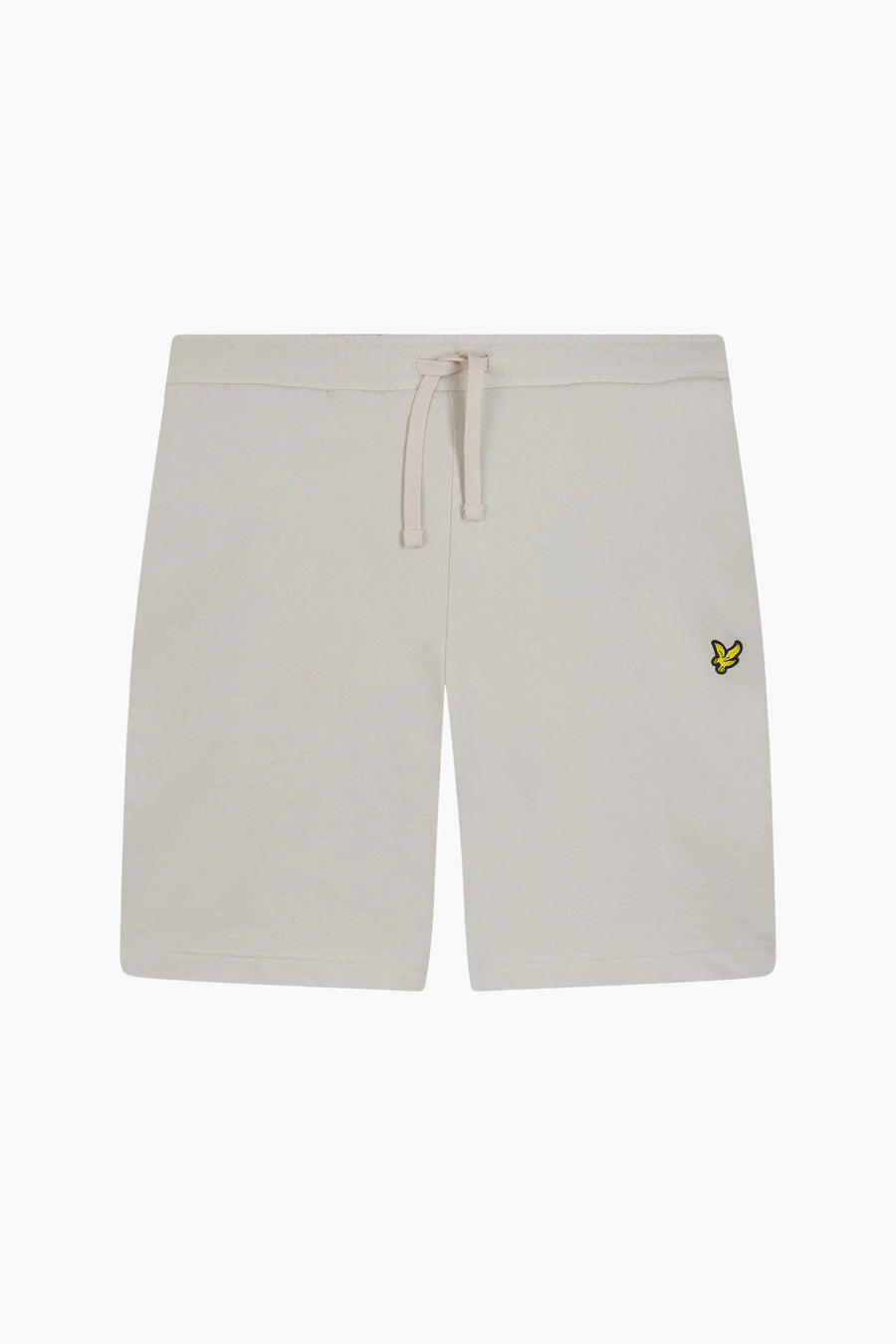 Korte beige short van LYLE & SCOTT met trekkoord en geborduurd logo aan de voorkant.