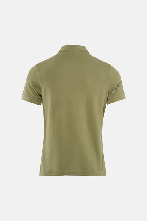 Polo à manches courtes vert de BARBOUR CLASSIC en maille piquée, vue de dos.
