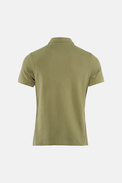 Polo à manches courtes vert de BARBOUR CLASSIC en maille piquée, vue de dos.