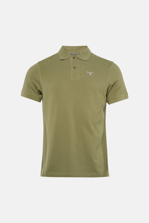 Polo vert à manches courtes de BARBOUR CLASSIC en maille piquée avec logo brodé et doublure écossaise.