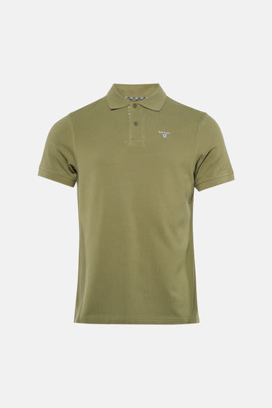 Polo vert à manches courtes de BARBOUR CLASSIC en maille piquée avec logo brodé et doublure écossaise.