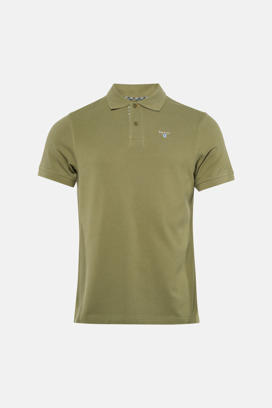 Polo vert à manches courtes de BARBOUR CLASSIC en maille piquée avec logo brodé et doublure écossaise.