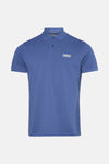 Polo à manches courtes bleu de Barbour International, avec logo sur la poitrine et patte de boutonnage.