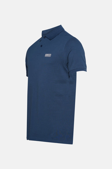 Blauwe polo met korte mouwen van Barbour International, in getextureerd piqué.