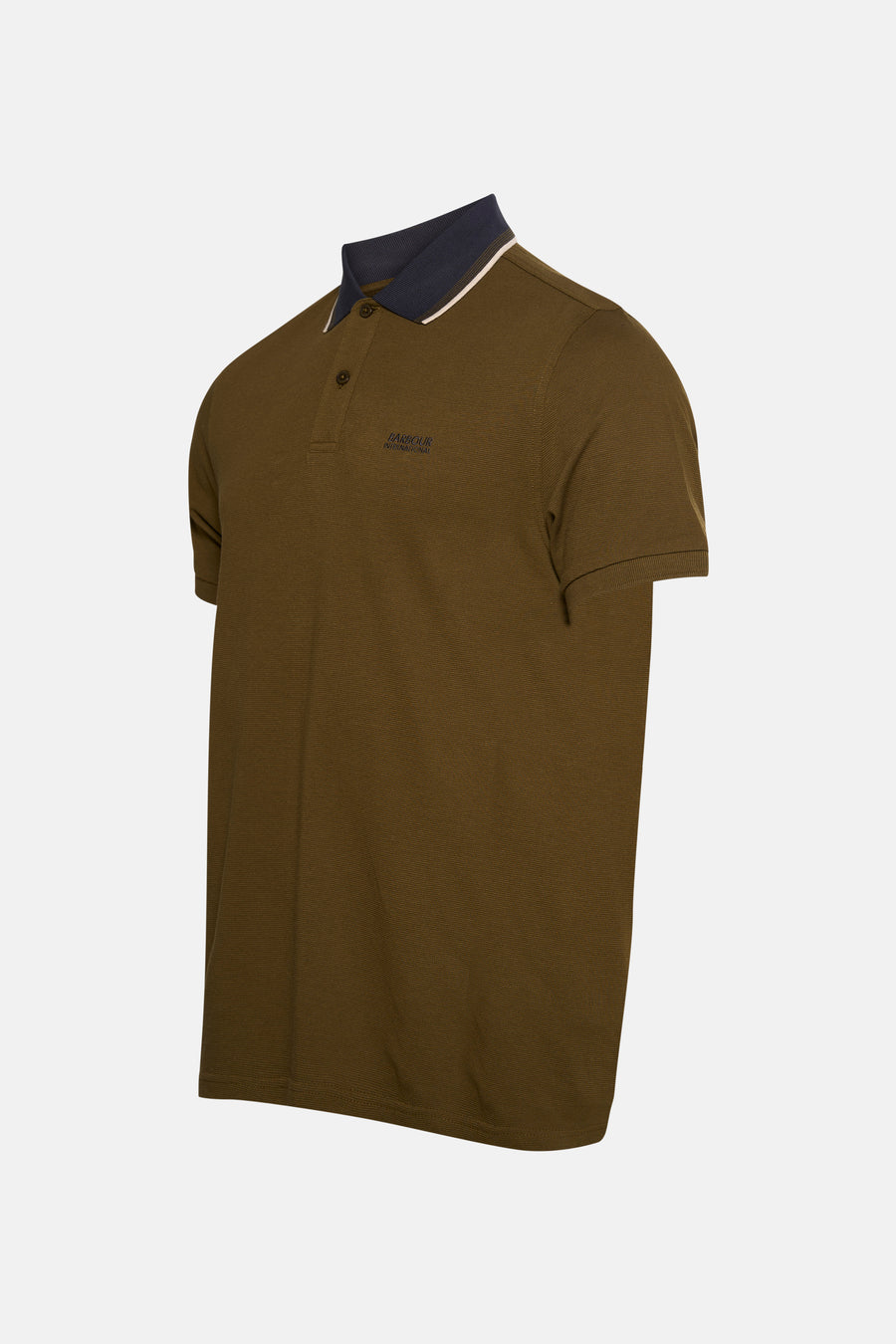 Barbour International poloshirt met korte mouwen, met marineblauwe contrasterende kraag en nette details.