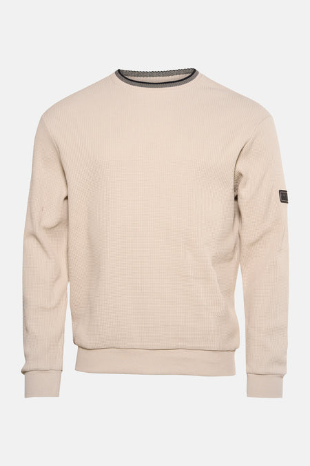 Sweat écru de BARBOUR avec col orné de rayures contrastées et badge logo sur la manche.