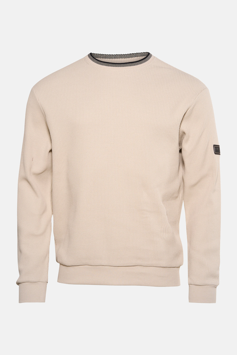 Sweat écru de BARBOUR avec col orné de rayures contrastées et badge logo sur la manche.