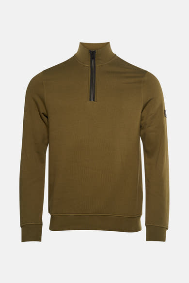 Kaki sweat-shirt met opstaande kraag van Barbour, achterzijde, met lange mouwen en geribbelde zoom.