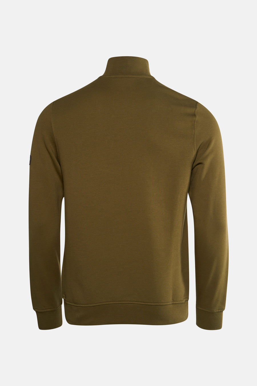 Sweat-shirt kaki à col montant de Barbour, vue arrière, avec manches longues et ourlet côtelé.