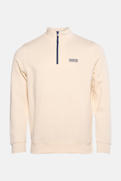 Ecru sweat met opstaande kraag van Barbour, met lange mouwen en een klassieke pasvorm.