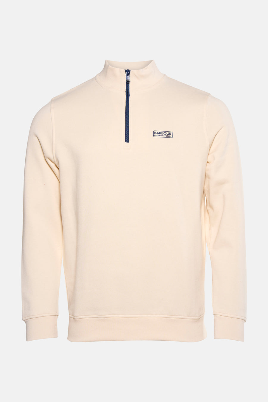 Ecru sweat met opstaande kraag van Barbour, met lange mouwen en een klassieke pasvorm.