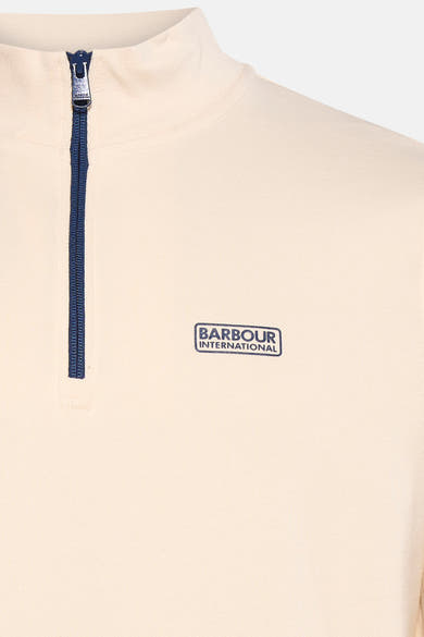 Ecru sweatshirt met opstaande kraag van Barbour International, met contrasterende ritssluiting en logo.