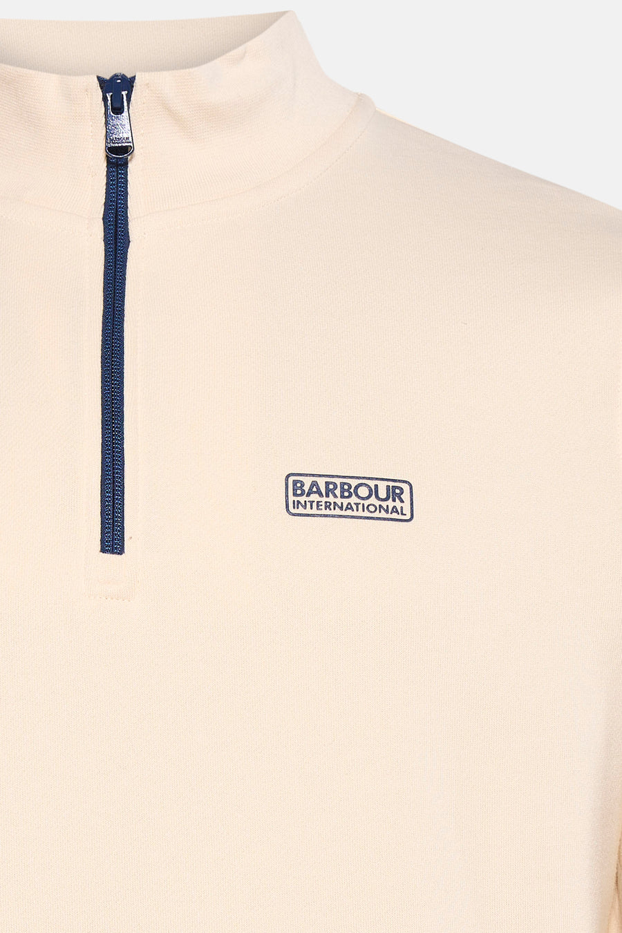 Ecru sweatshirt met opstaande kraag van Barbour International, met contrasterende ritssluiting en logo.