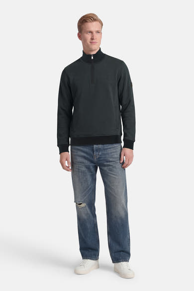 Sweat col montant vert de BARBOUR, avec demi-fermeture éclair, poches et détails côtelés.