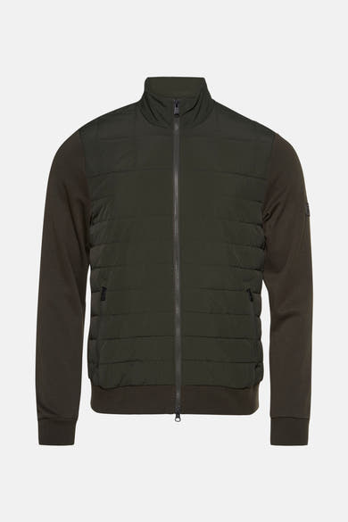 Korte kaki jas van BARBOUR met lange gebreide mouwen en ritssluiting.