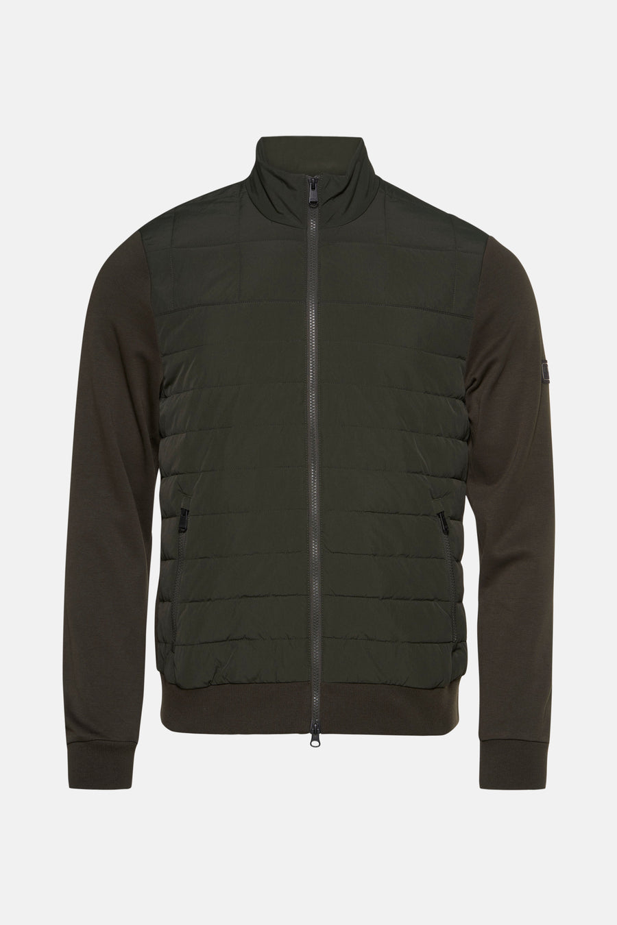 Korte kaki jas van BARBOUR met lange gebreide mouwen en ritssluiting.