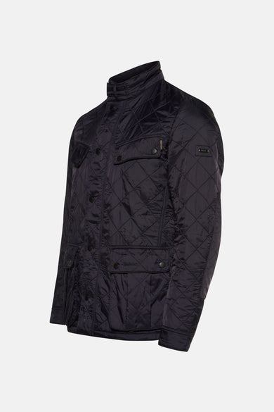 Veste de pluie bleu foncé de Barbour, avec motif matelassé en losanges et poches à rabat.