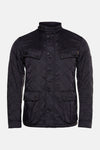 Donkerblauwe regenjas van BARBOUR, ruitpatroon gewatteerd, met knoopzakken.