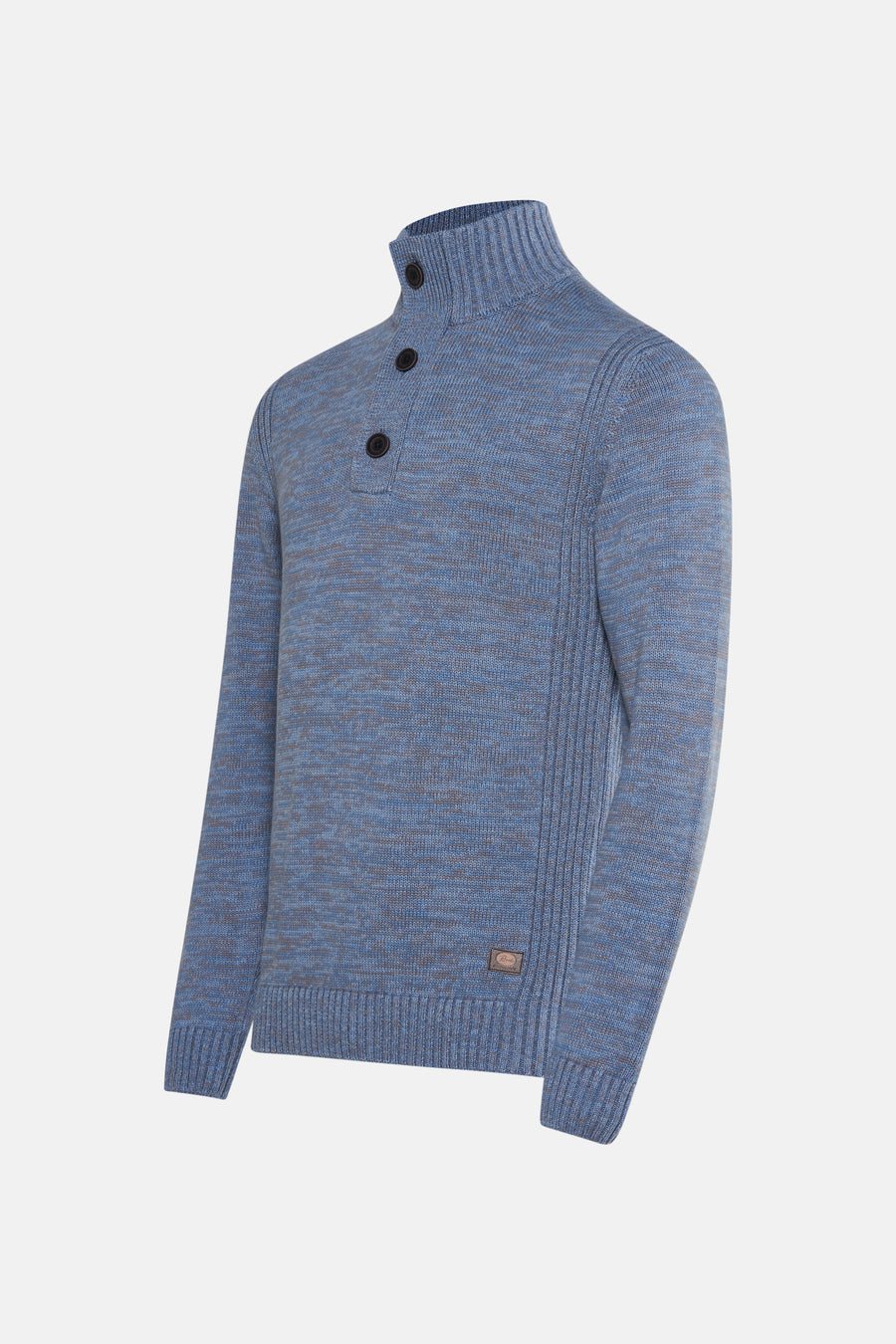 Blauwe trui met col van Petrol Industries, met knopen en een gebreide textuur.