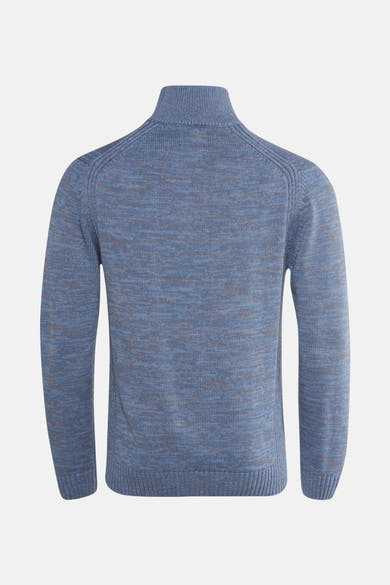 Ronde hals pull blauw van Petrol Industries, in gemêleerde tricot, met opstaande kraag.