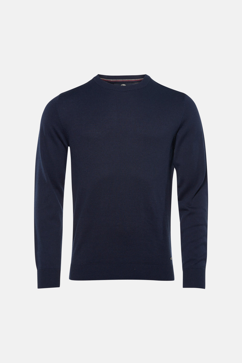 Pull à col rond bleu de Petrol Industries, en maille fine et coupe classique.