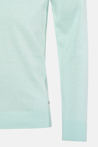 Pull à col rond vert menthe de Petrol Industries, en maille fine texturée, avec finitions côtelées.