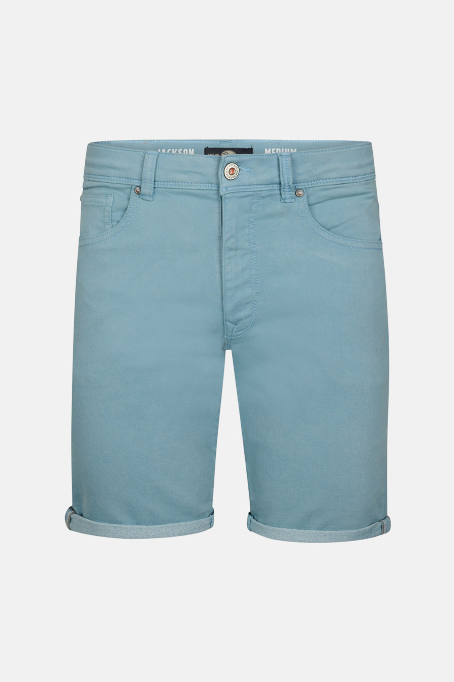 Short bleu en coton par Petrol Industries®, avec ourlets roulés et bouton logoté.