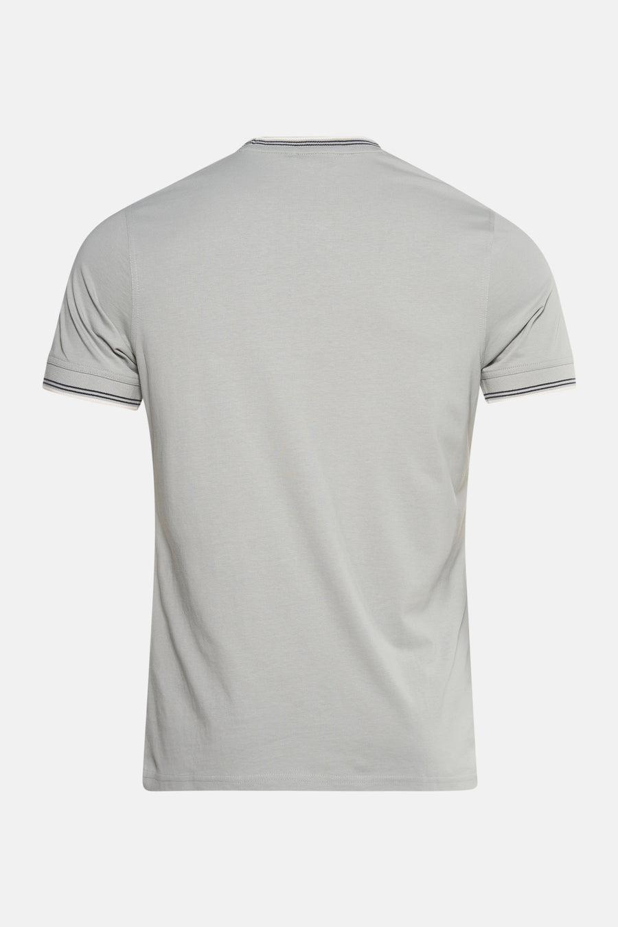T-shirt à manches courtes gris de Barbour, avec finitions rayées au col et aux manches, vue de dos.