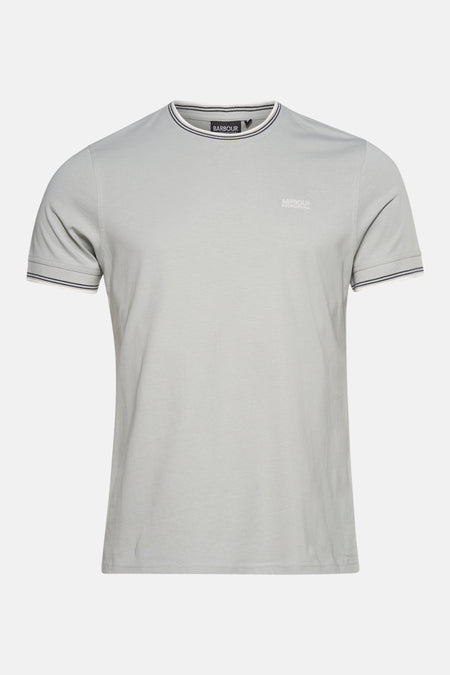 Grijze T-shirt met korte mouwen van Barbour International, met gestreepte kraag en mouwboorden.