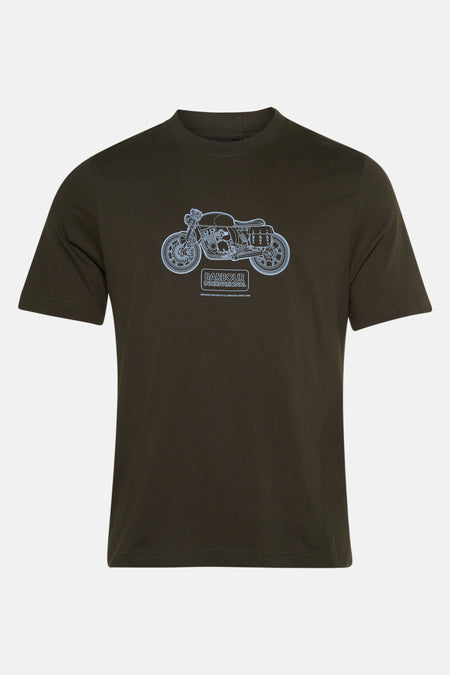 Kaki T-shirt met korte mouwen van BARBOUR, met motorprint en logo.