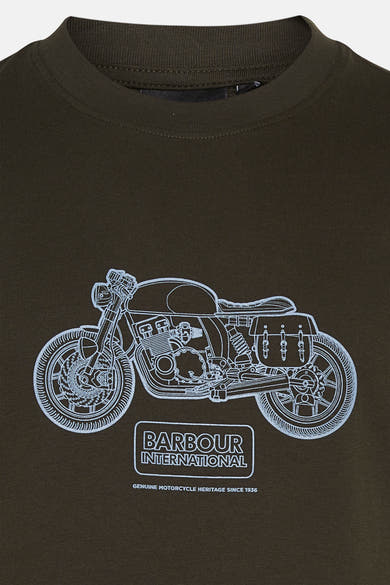 T-shirt kaki à manches courtes de BARBOUR, avec imprimé moto et logo.
