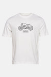 Wit T-shirt met korte mouwen van BARBOUR, met een zwarte print van een klassieke motorfiets.