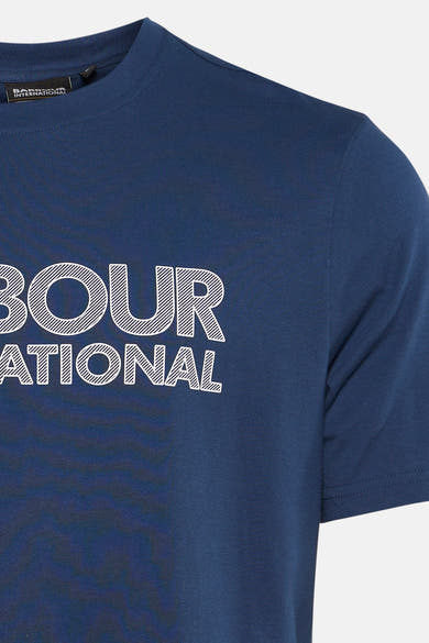 Blauwe T-shirt met korte mouwen van BARBOUR, met grafische logoprint op de voorkant.