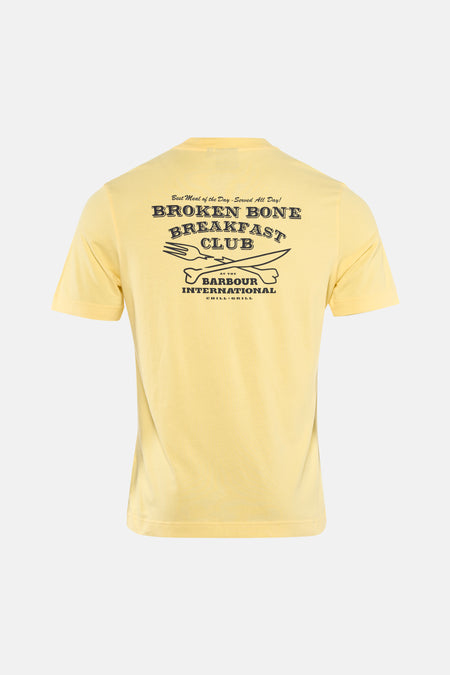 T-shirt jaune à manches courtes de Barbour, avec imprimé graphique au dos.
