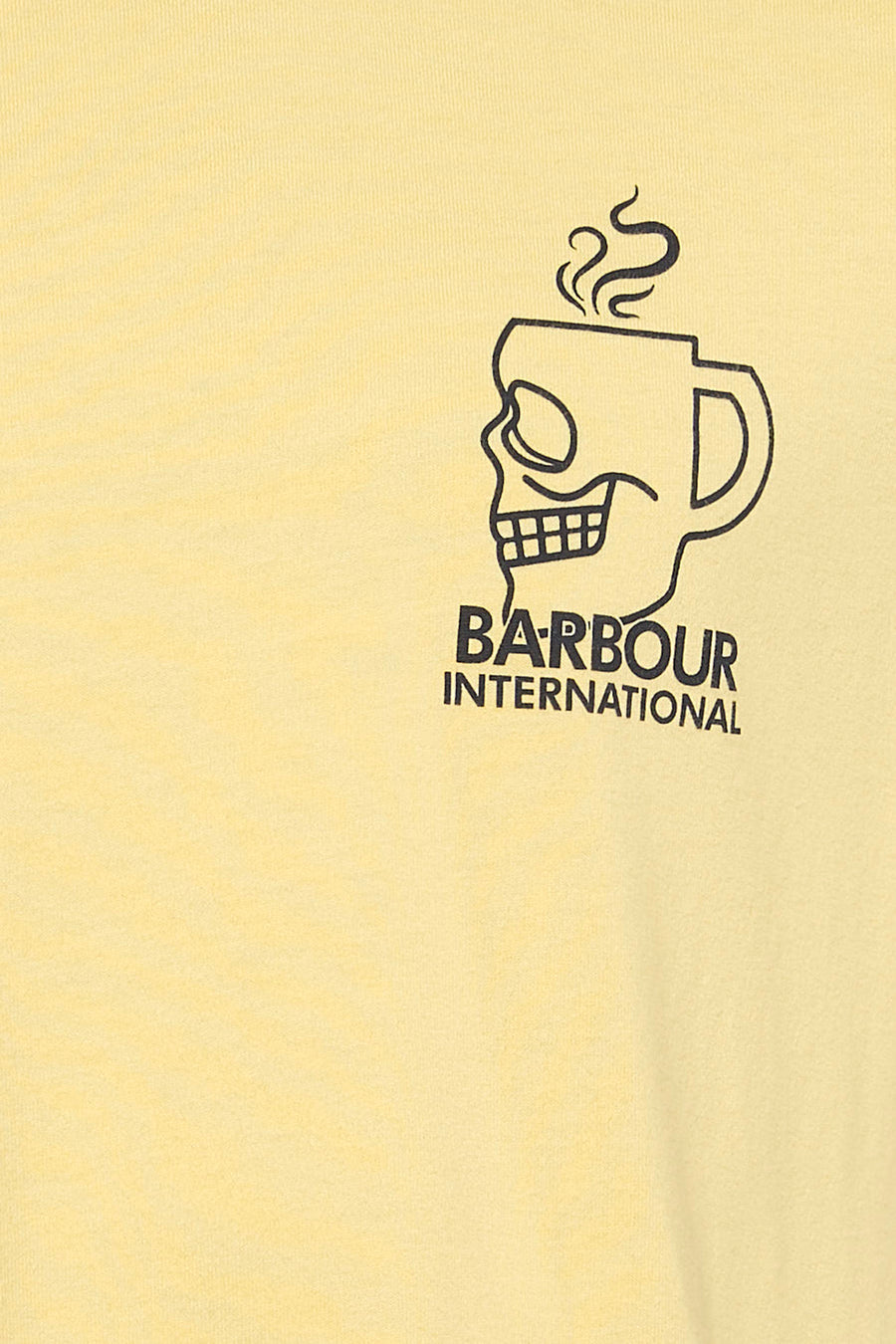 T-shirt jaune à manches courtes de BARBOUR, avec un imprimé tête de mort en forme de tasse de café.