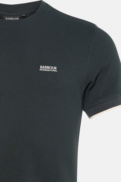 T-shirt à manches courtes vert de BARBOUR, texture nid d'abeille et finitions côtelées contrastées.