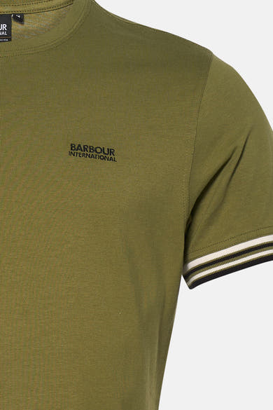 T-shirt vert à manches courtes de Barbour, avec logo brodé sur la poitrine et détails rayés sur les manches.