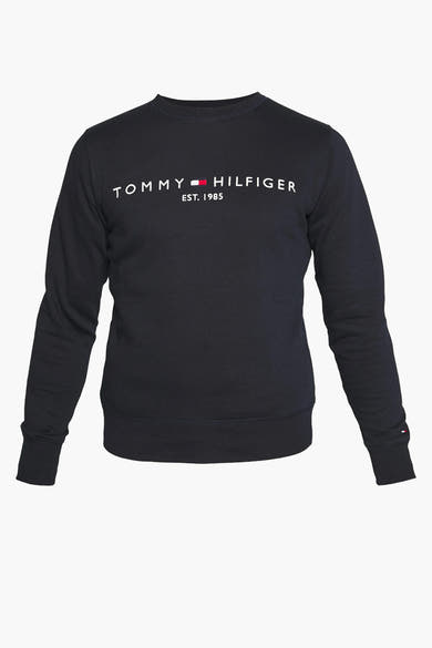 Blauwe rondehals sweatshirt van TOMMY HILFIGER, met het merklogo in het wit op de voorkant gedrukt.