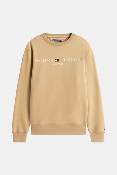Beige sweatshirt van Tommy Hilfiger, met geborduurd logo op de voorkant en kleine vlag op de mouw.