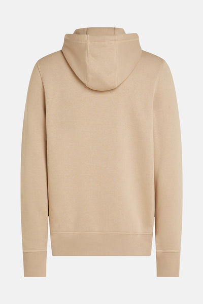 Beige hoodie van TOMMY HILFIGER, achterkant, effen fleece, geribbelde afwerkingen.