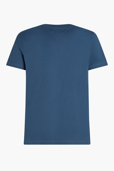 Blauw T-shirt met korte mouwen van TOMMY HILFIGER, met ronde hals en korte mouwen, van achteren getoond.